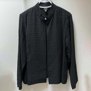 Eileen Fisher Pleated Open Cardigan Silk Black Size Large Texture
